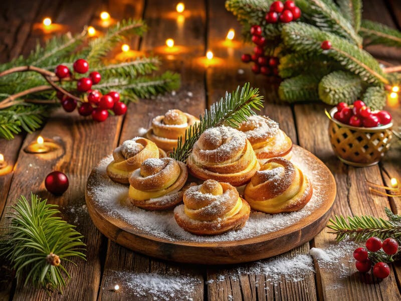 GoldenBrown Krumkake Совершение панорамный праздник праздничных процедур иллюстрация штока