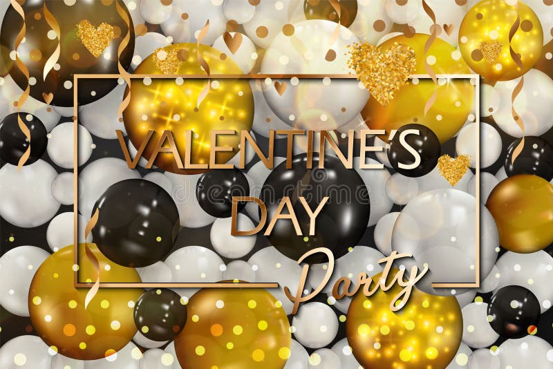 Goldene Ballone mit Konfettis Glücklicher Valentinsgrußtag Vektor Glücklicher Tag des Valentinsgruß-s Gruß-Karten-Design Metallis lizenzfreie abbildung Goldene Ballone mit Konfettis Glücklicher Valentinsgrußtag Vektor Glücklicher Tag des Valentinsgruß-s Gruß-Karten-Design Metallis lizenzfreie abbildung