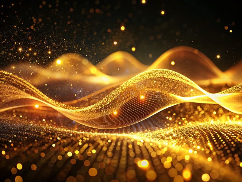 Goldene Daten fließen in eine atemberaubende 4 kW abstrakte Animation leuchtender Partikel, die durch dynamische Datenwellen schlü vektor abbildung