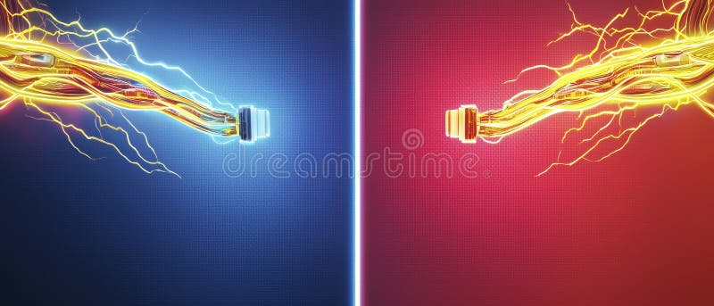 Goldene Datenströme auf blauem und rotem Pixel Hintergrund vektor abbildung