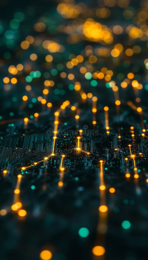 Goldene Datenströme technologischen Hintergrund abstrakt es und Netzkommunikationskonzept. stock abbildung