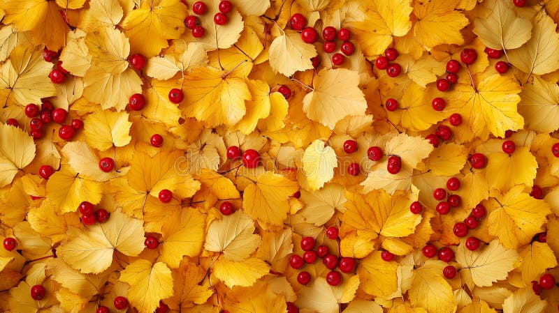Goldene Farne und rote Beeren, schön beleuchtet in sanftem Licht und schaffen eine warme und zarte Herbstszene mit leuchtender Nat lizenzfreie abbildung
