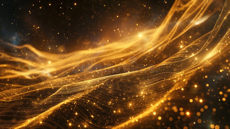 Golden glitter particles and dots abstract bokeh wavy background. Generative AI design AI generated. Golden glitter particles and dots abstract bokeh wavy background. Generative AI design AI generated