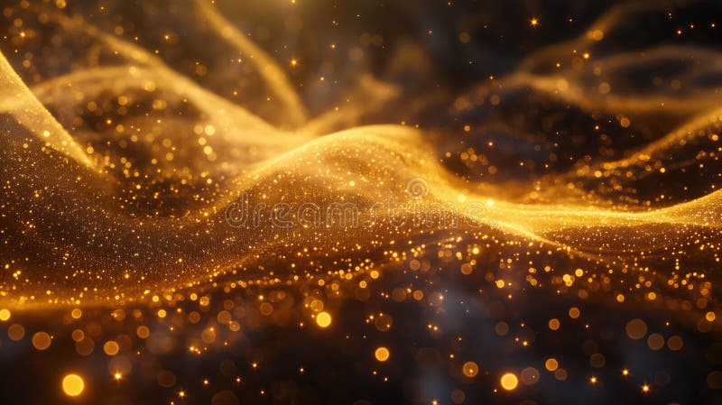 Golden glitter particles and dots abstract bokeh wavy background. Generative AI design AI generated. Golden glitter particles and dots abstract bokeh wavy background. Generative AI design AI generated