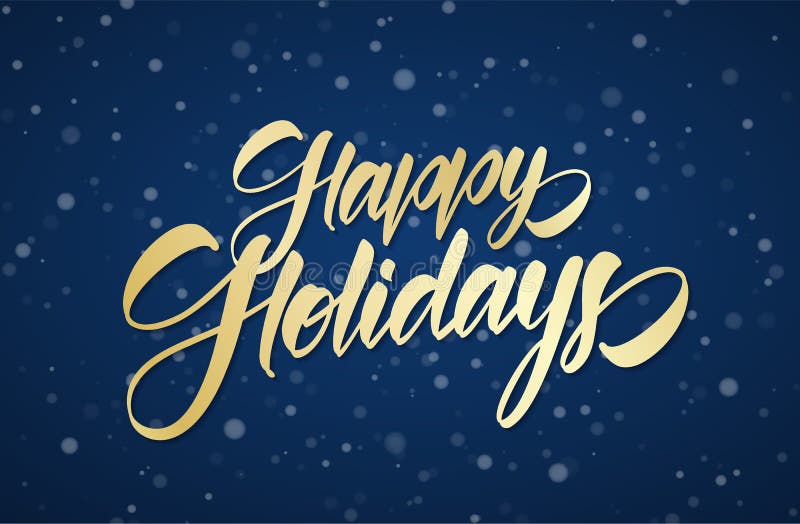 Goldene handgeschriebene kalligraphische Bürstenbeschriftung frohe Feiertage an des schneebedeckten Himmelhintergrundes des Winte lizenzfreie abbildung Goldene handgeschriebene kalligraphische Bürstenbeschriftung frohe Feiertage an des schneebedeckten Himmelhintergrundes des Winte lizenzfreie abbildung