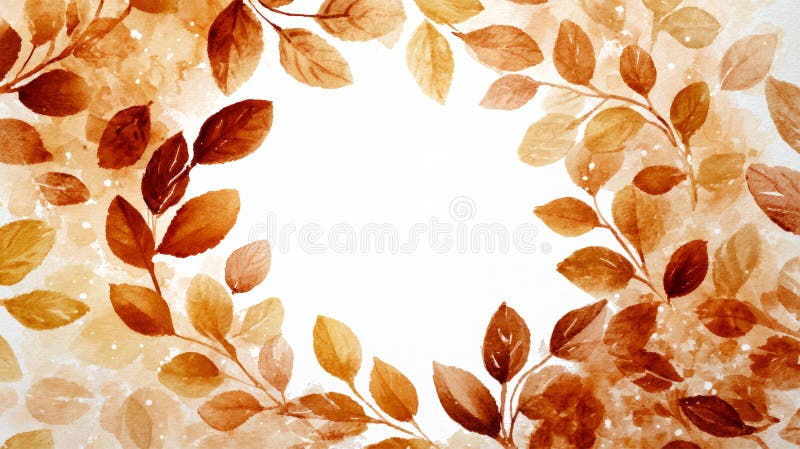 Goldene Herbstblätter, die den Mittelpunkt des Wasserfarbenkreises bilden stockfoto