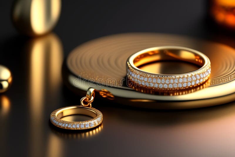 Goldene Hochzeitsringe mit Edelsteinen auf einer schwarzen 3D-Abbildung vektor abbildung