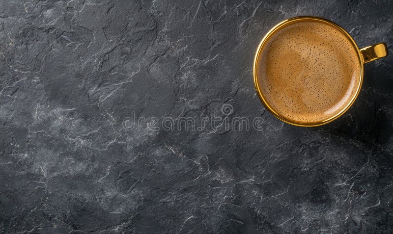 Goldene Kaffeetasse im dunkelschiefen Hintergrund lizenzfreie abbildung