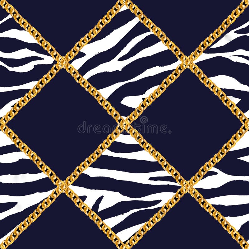 Goldene Kettennahtlose Musterillustration des zauberplaidzebras Aquarellbeschaffenheit mit goldenen Ketten stock abbildung Goldene Kettennahtlose Musterillustration des zauberplaidzebras Aquarellbeschaffenheit mit goldenen Ketten stock abbildung