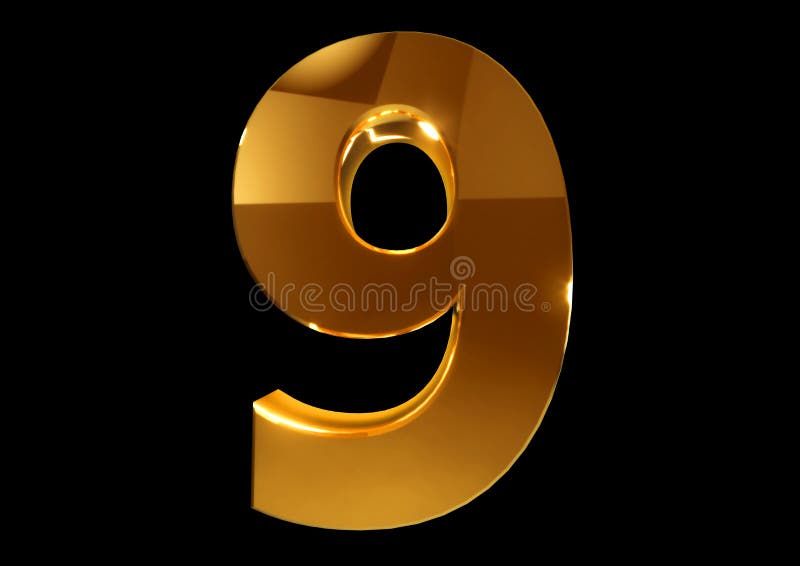 Goldene Nr. neun auf einem Schwarzen lokalisierte Hintergrund vektor abbildung Goldene Nr. neun auf einem Schwarzen lokalisierte Hintergrund vektor abbildung