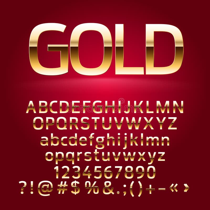 Goldene Vektoralphabetbuchstaben, Symbole, Zahlen vektor abbildung Goldene Vektoralphabetbuchstaben, Symbole, Zahlen vektor abbildung
