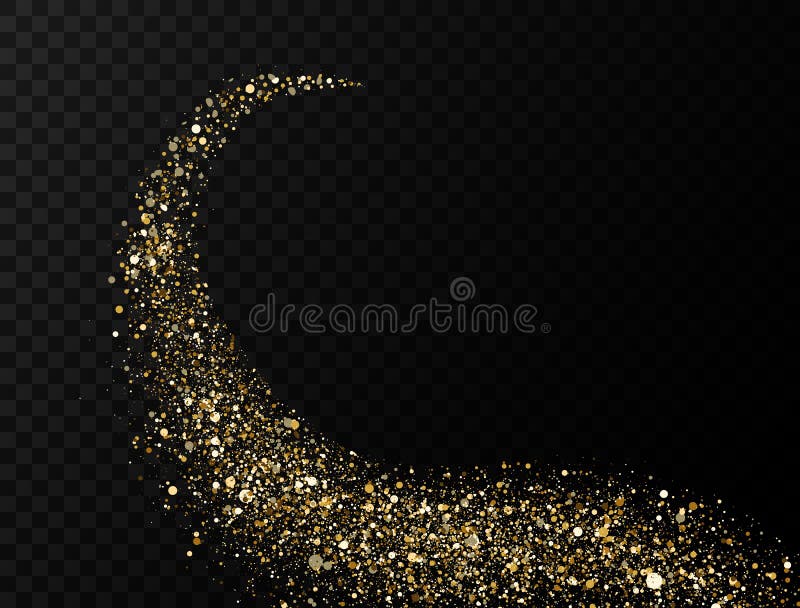 Goldene Welle des Funkelns Spur von funkelnden Partikeln auf transparentem Hintergrund Abstrakte Goldaufflackernspur Helle Torsio