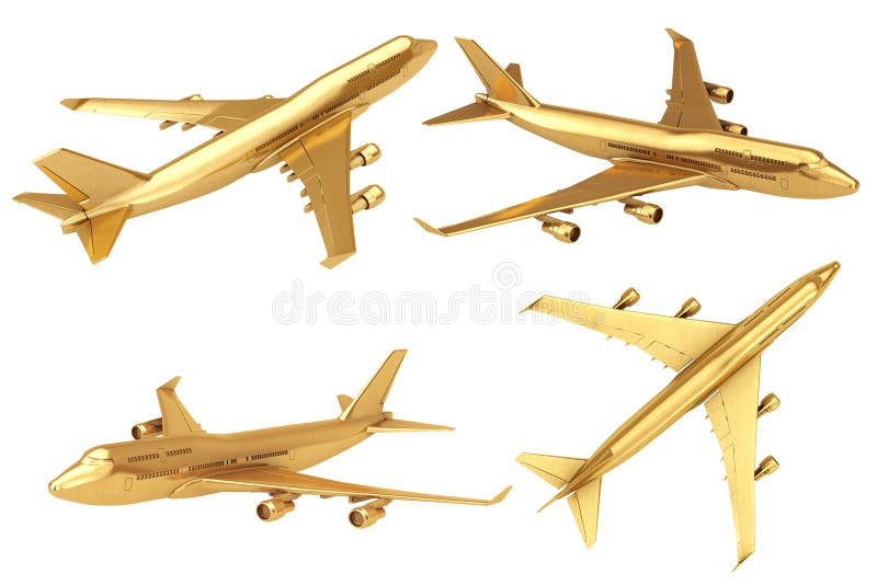 Goldenen Jet Passengers Flugzeug Wiedergabe 3d vektor abbildung Goldenen Jet Passengers Flugzeug Wiedergabe 3d vektor abbildung