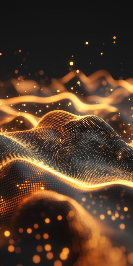 Goldener Datenfluss Abstrakter Hintergrund für Multimediatechnologie und dynamische Energie. lizenzfreie abbildung