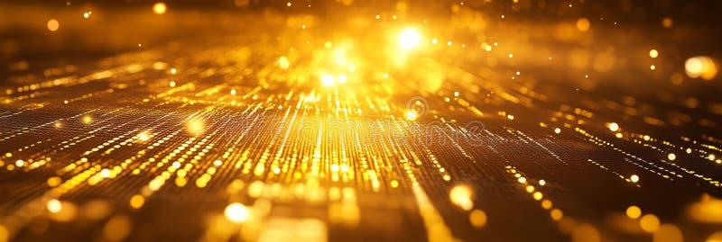 Goldener Datenstrom Abstrakter Hintergrund mit futuristischen Lichtern und Netzwerkverbindung stock abbildung