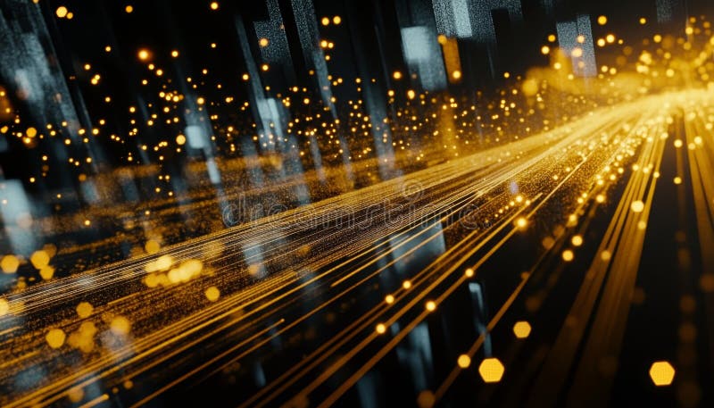 Goldener Datenstrom visualisiert den schnellen Datenfluss und zukünftige Fortschritte. lizenzfreie abbildung