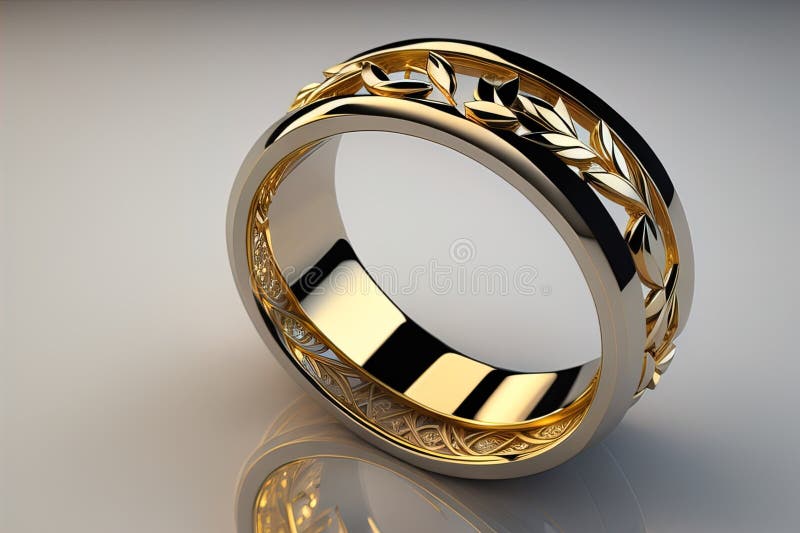 Goldener Ehering auf grauem Hintergrund mit Reflektion. generative Hilfe lizenzfreie abbildung