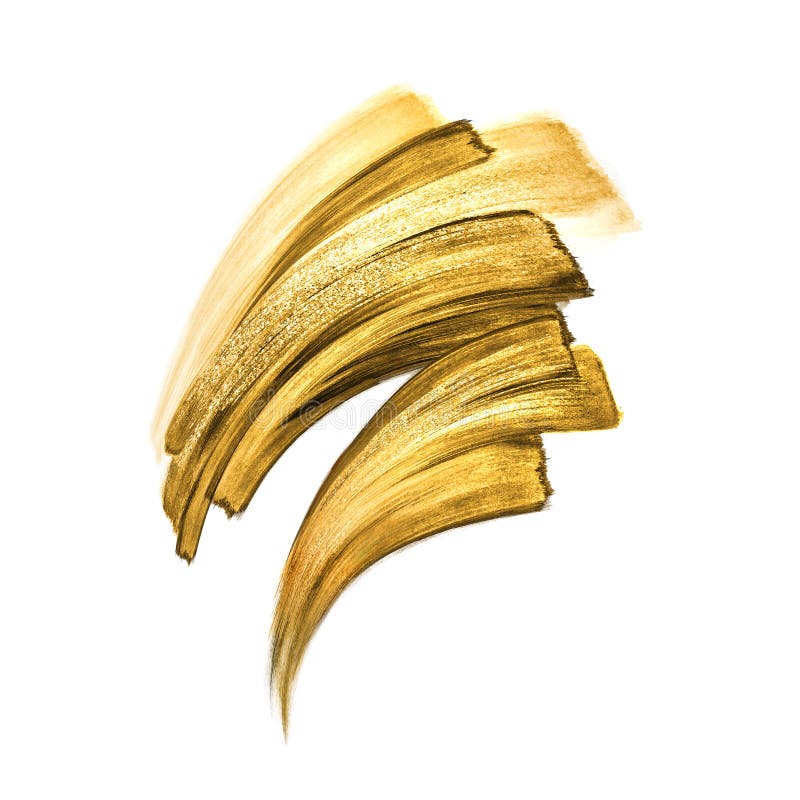 Goldener Farbabstrich, gelbe Pinselstriche, abstrakte handgemalte Form, auf weißem Hintergrund isolierte Aquarellklammer, Make-up vektor abbildung