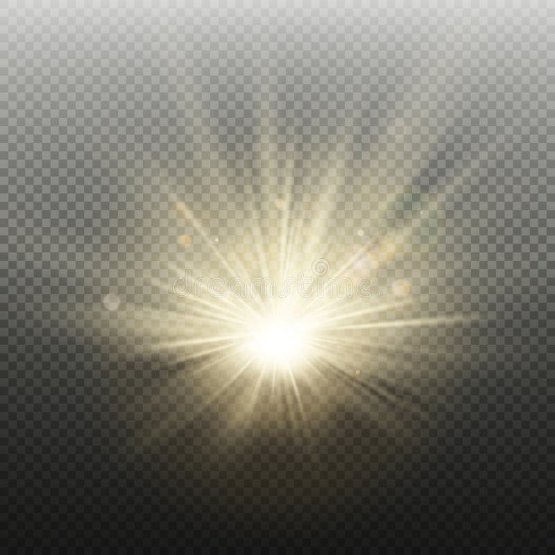 Goldener glühender heller greller Effekt des Sonnenuntergangs oder des Sonnenaufgangs Warme Explosion mit Strahlen und Scheinwerf lizenzfreie abbildung Goldener glühender heller greller Effekt des Sonnenuntergangs oder des Sonnenaufgangs Warme Explosion mit Strahlen und Scheinwerf lizenzfreie abbildung