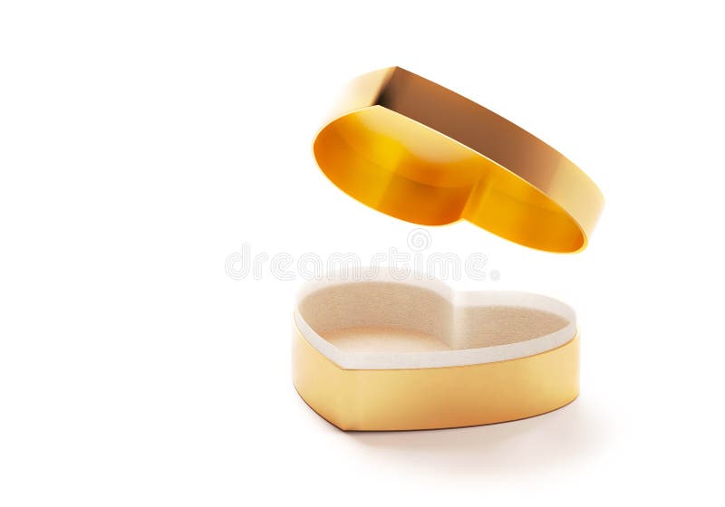 Goldener Herzkasten für Valentinsgrußtag oder speziellen Tag im Liebeskonzept Offene leere Goldgeschenkbox mit einer Herzform lok lizenzfreie stockfotografie Goldener Herzkasten für Valentinsgrußtag oder speziellen Tag im Liebeskonzept Offene leere Goldgeschenkbox mit einer Herzform lok lizenzfreie stockfotografie