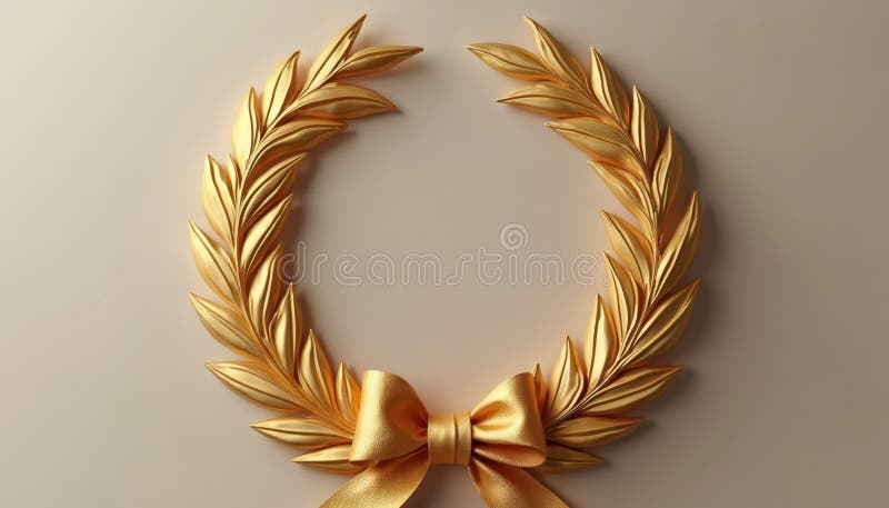 Goldener Lorbeerkranz mit Band. Siegesymbol Award Ehrung 3D Rendering Illustration für Bannerdesign. Gold metallisch vektor abbildung