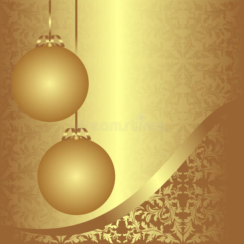 Goldener Ornamentalweihnachtshintergrund mit Bällen. lizenzfreie abbildung Goldener Ornamentalweihnachtshintergrund mit Bällen. lizenzfreie abbildung