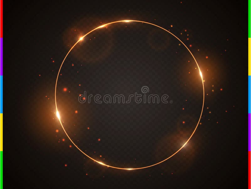 Goldener Rahmen des Vektors mit Lichteffektaufflackern und -funken Glänzende runde Weihnachtsfahne Glühenring auf schwarzem trans