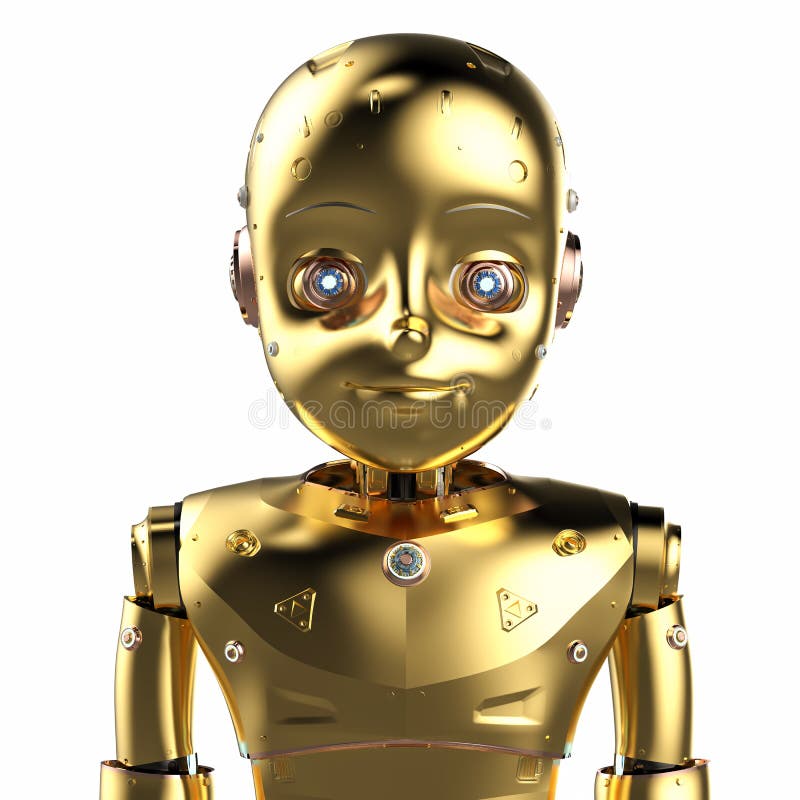 Goldener Roboter-Junge Isoliert Stock Abbildung Illustration metallisch, assistent: 218247372