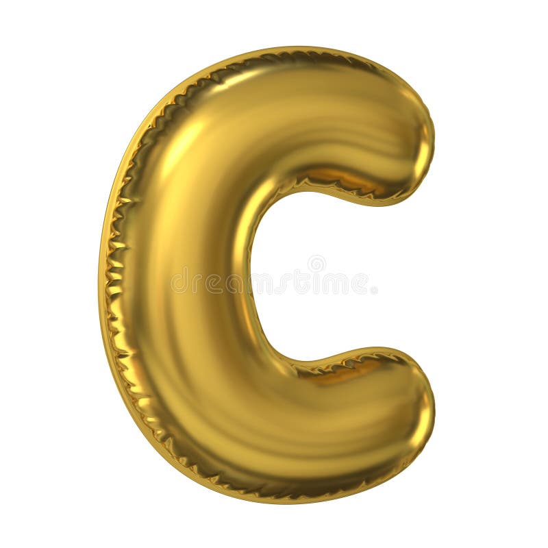 Goldener Wiedergabebuchstabe c des Ballongusses 3d vektor abbildung