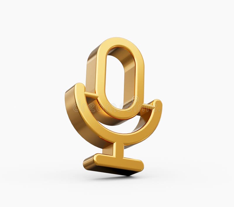 Goldenes 3D-Podcast-Symbol isoliert auf der 3D-Abbildung mit weißem Hintergrund. Goldenes 3D-Podcast-Symbol isoliert auf weißem Hintergrund