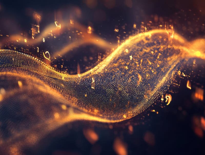 Goldenes Datenwellenabstraktes futuristisches Konzept digitaler Kunst lizenzfreie abbildung