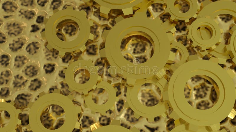 Goldenes Getriebe für Motor- oder Hintergrundkonzept 3d-Darstellung stock abbildung