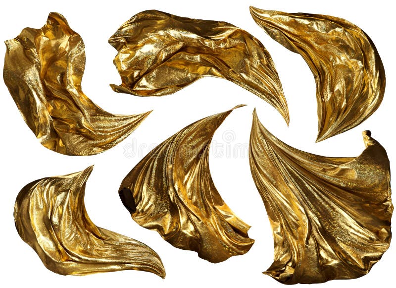Goldenes Gewebe-Fliegen auf Wind, flüssiger wellenartig bewegender Goldglanz-Stoff