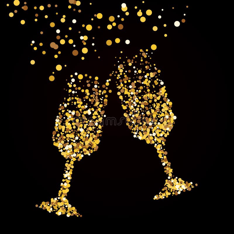 Goldenes Glas mit Champagner Ein schwarzer Hintergrund stock abbildung