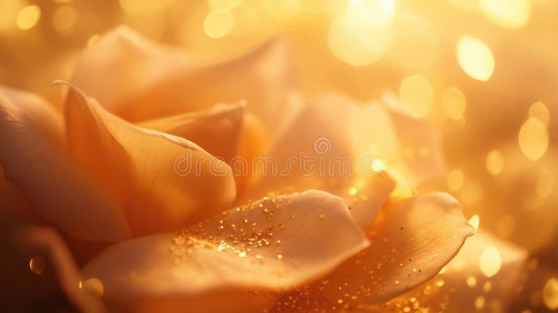 Goldenes Licht beleuchtet zarte Rosenblütenblätter mit glänzendem Hintergrund lizenzfreie stockfotografie