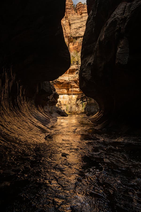 Golden Light Glows In The Subway In Zion National Park. Golden Light Glows In The Subway In Zion National Park