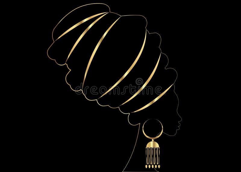 Goldenes Luxusporträt schöne Afrikanerin im traditionellen Turban, Kente-Kopfverpackung afrikanisch, traditionelles dashiki lizenzfreie abbildung Goldenes Luxusporträt schöne Afrikanerin im traditionellen Turban, Kente-Kopfverpackung afrikanisch, traditionelles dashiki lizenzfreie abbildung