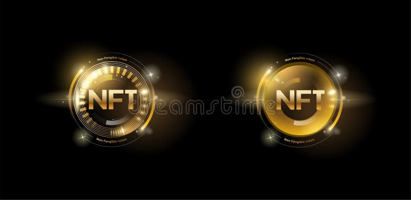Goldenes nft Token Set mit Glitzereffekt. nicht fungible Token. Vektorgrafik stock abbildung