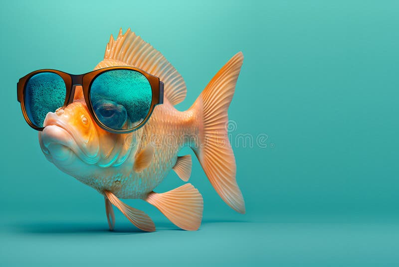Goldfish Fish in Sunglass Shade Glasses Isolated on Solid Pastel Background  Stock Illustration - Illustration of style, isolated: 277988984