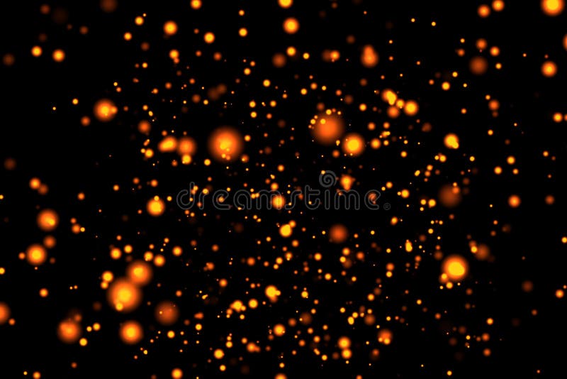 Goldglühenpartikel bokeh Schein, der auf schwarzem Hintergrund, Feier des Feiertagsweihnachtsneuen Jahres funkelt stockfotografie