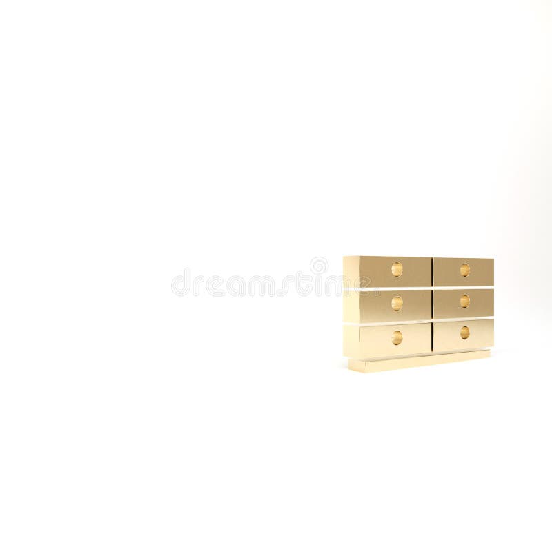 Gold Chest of drawers icon isolated on white background. 3d illustration 3D render. Gold Chest of drawers icon isolated on white background. 3d illustration 3D render.