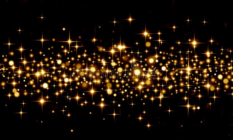 Goldkonfetti auf schwarzem Hintergrund, Urlaub, Weihnachten, Feier, Gold, Kreise, Sterne, Bokeh, Glitter, Shine, Lichter