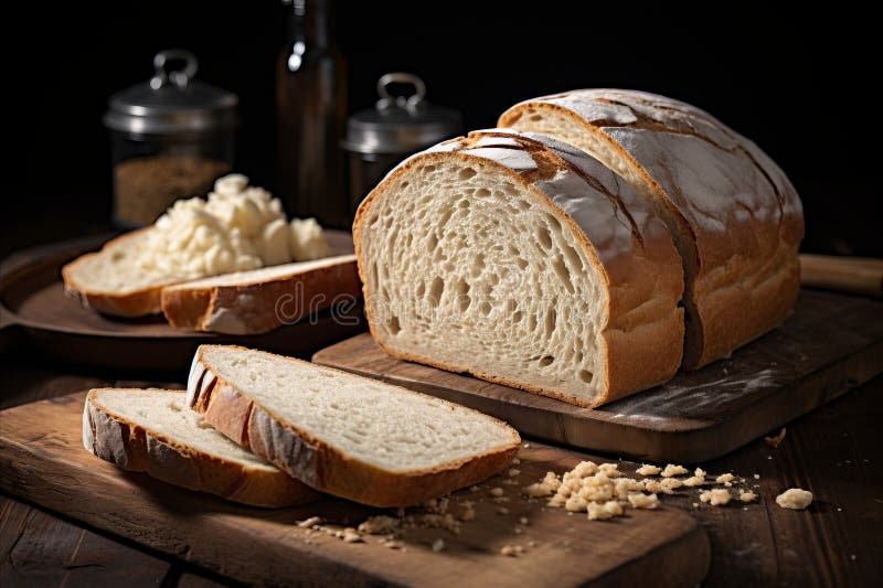 Goldkruste weißes Brot Laib verführerisch Kunsthandwerk einfangen köstliches frisch gebackenes Brot lizenzfreie abbildung