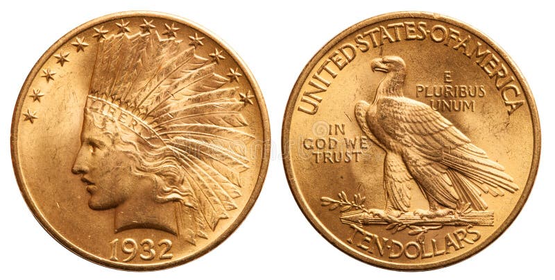 Goldmünze Vereinigter Staaten 10-Dollar-indische Hauptweinlese 1932 lizenzfreie stockfotos Goldmünze Vereinigter Staaten 10-Dollar-indische Hauptweinlese 1932 lizenzfreie stockfotos