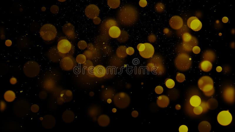 Goldpartikel ziehen den Hintergrund, der Goldene unverankerte Staubpartikeln glänzt, florieren bokeh Stern auf schwarzen Hintergru