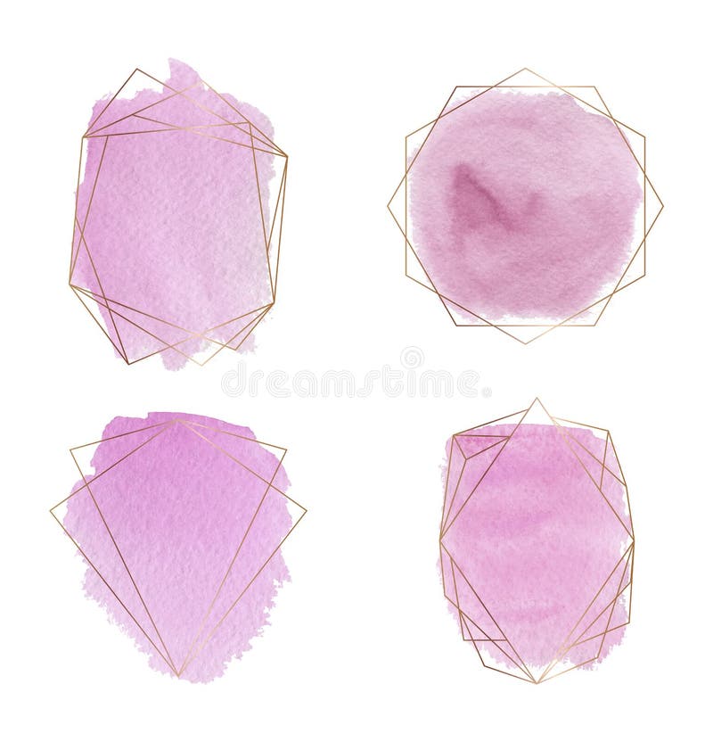 Goldpolygonale Rahmen mit rosa Bürstenanschlag-Aquarellbeschaffenheit Geometrische Form mit Aquarellwäschen Modische Schablonen f lizenzfreie abbildung