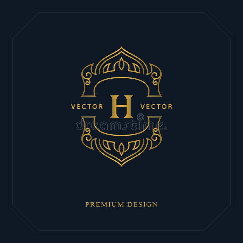 Goldpseudografikmonogramm Logodesign der eleganten Kunst Buchstabe H Würdevolle Schablone Geschäftszeichen, Identität für Restaur