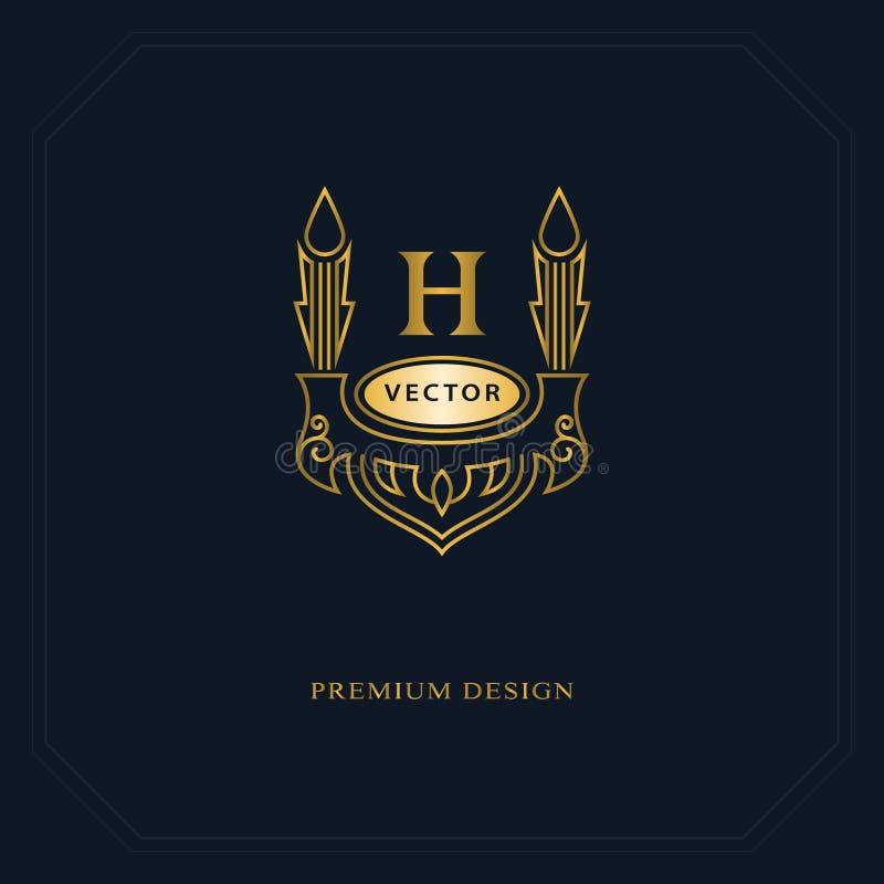 Goldpseudografikmonogramm Logodesign der eleganten Kunst Buchstabe H Würdevolle Schablone Geschäftszeichen, Identität für Restaur