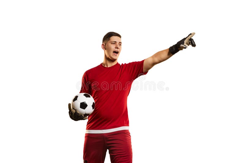 Vista De Alto ângulo De Um Goleiro De Futebol Saltando E Pegando