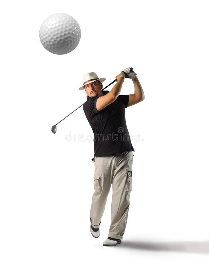 Golf player shooting a ball isolated